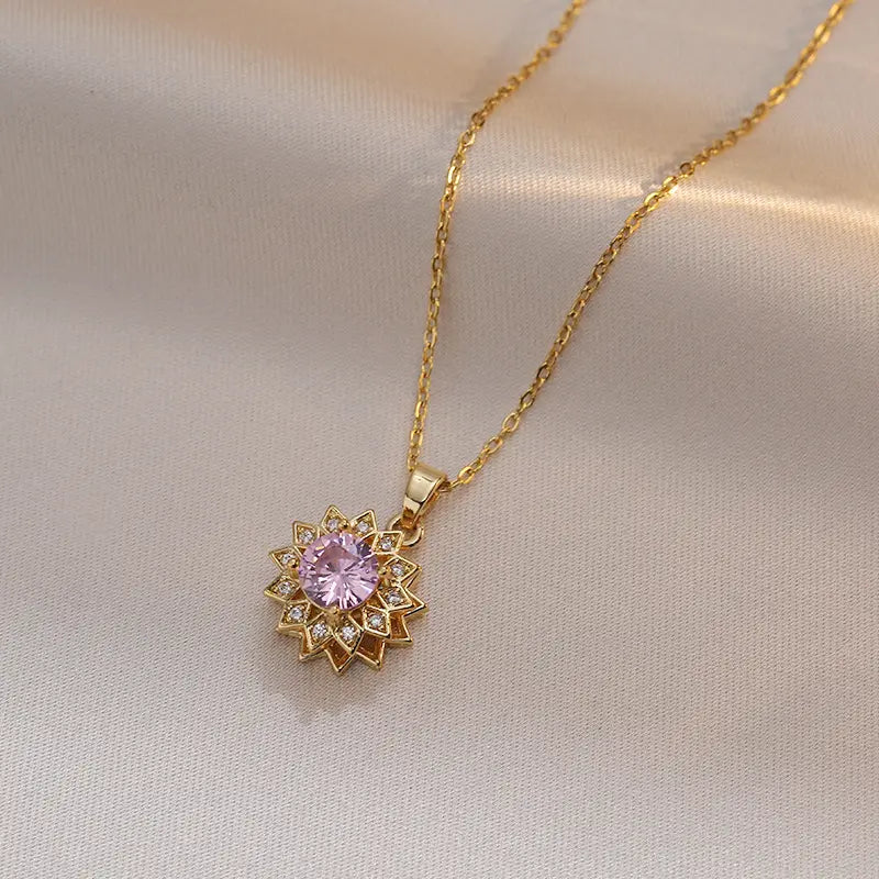 🌻Collar Girasol giratorio🌻Baño oro 18k