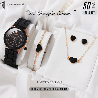 🔥Últimos🔥Set Corazon eterno (Reloj+Collar+pulsera+aretes)