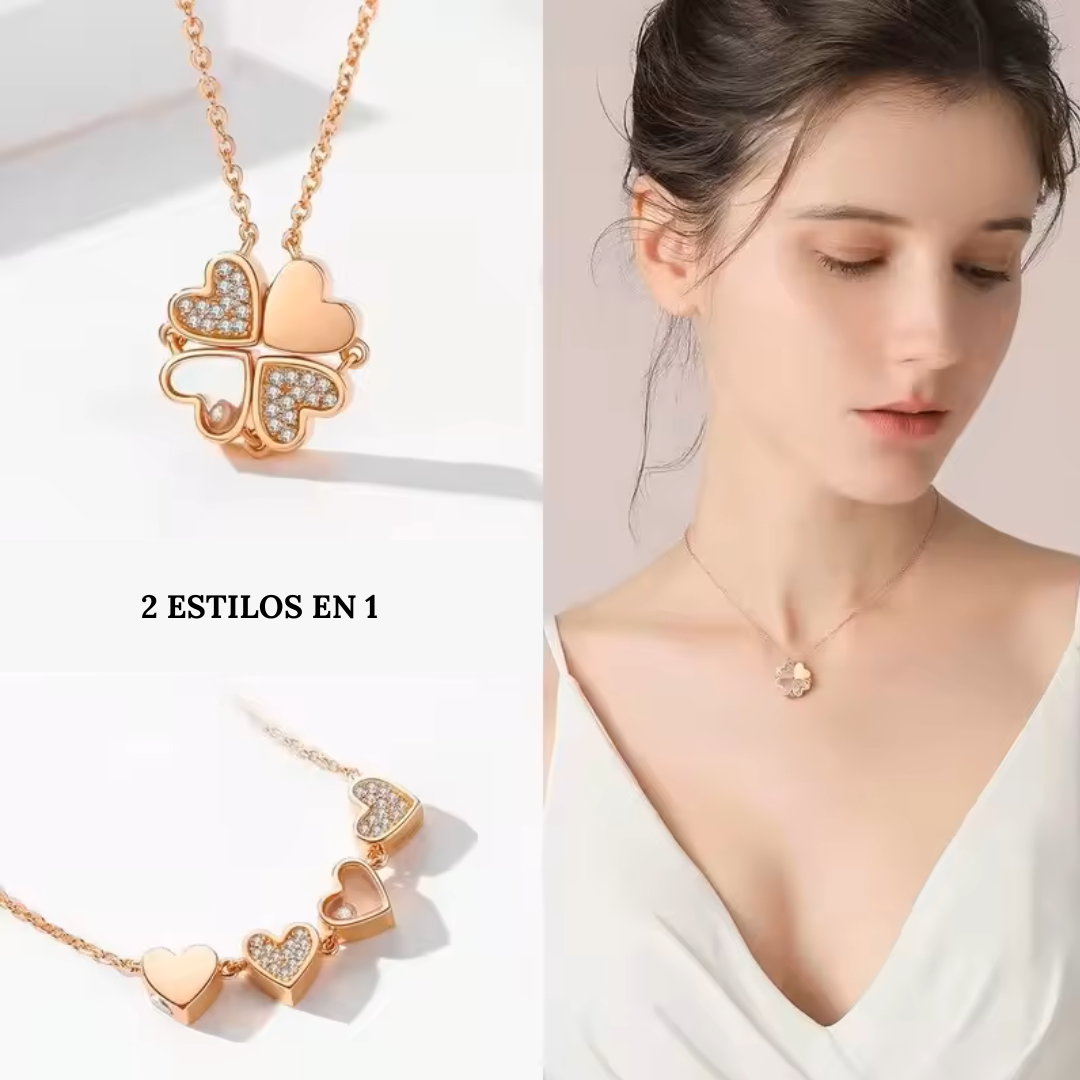 🔥Últimos🔥Collar Trébol corazones 2 en 1 *Baño oro 18k*