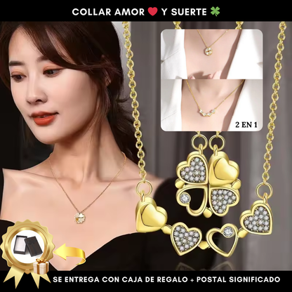 🔥Últimos🔥Collar Trébol corazones 2 en 1 *Baño oro 18k*