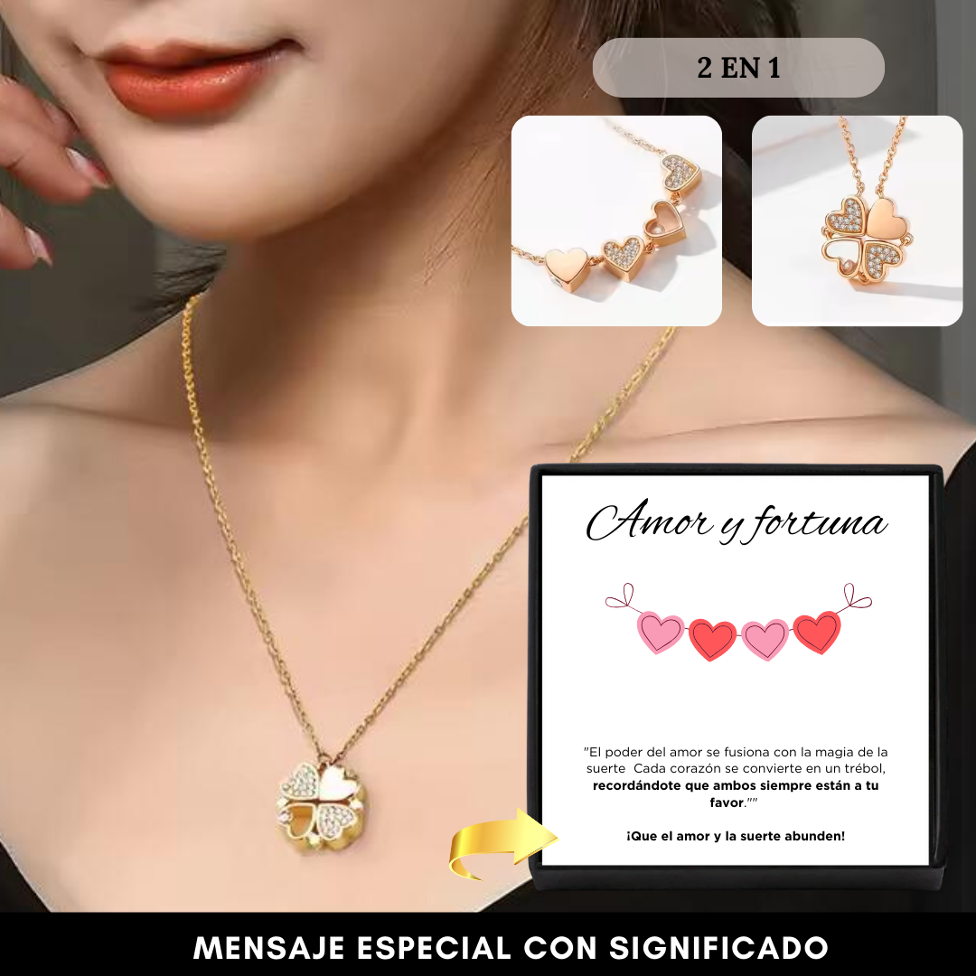 🔥Últimos🔥Collar Trébol corazones 2 en 1 *Baño oro 18k*