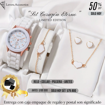 🔥Últimos🔥Set Corazon eterno (Reloj+Collar+pulsera+aretes)